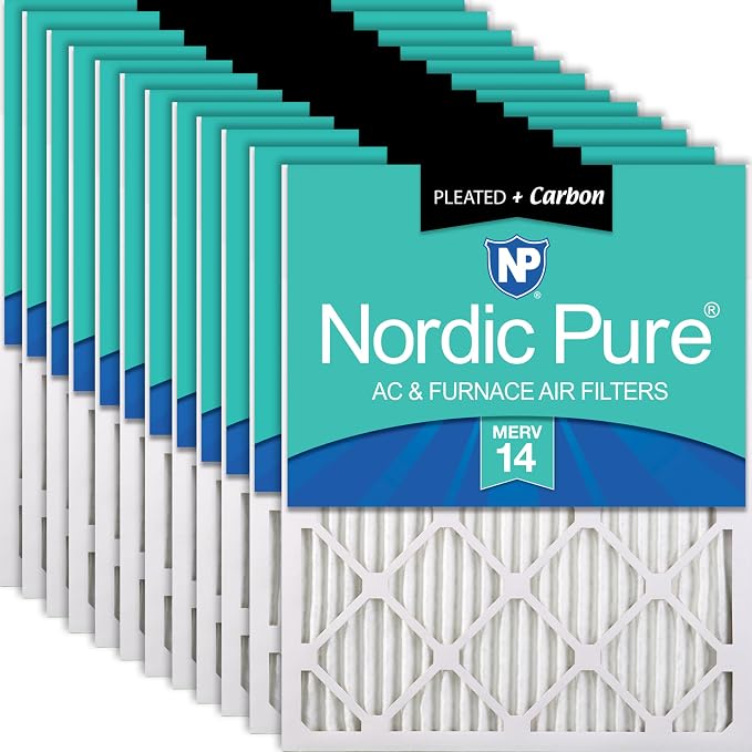 Nordic Pure 14x25x1 Pleated Air Filters MERV 14 Plus Carbon 12 Pack by NordicPure