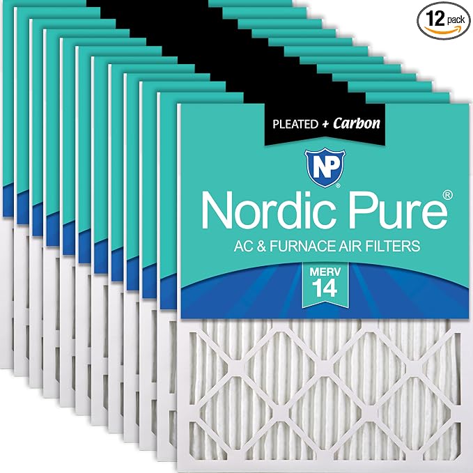 Nordic Pure 15x20x1 Pleated MERV 14 Plus Carbon Air Filters 12 Pack | Actual by NordicPure