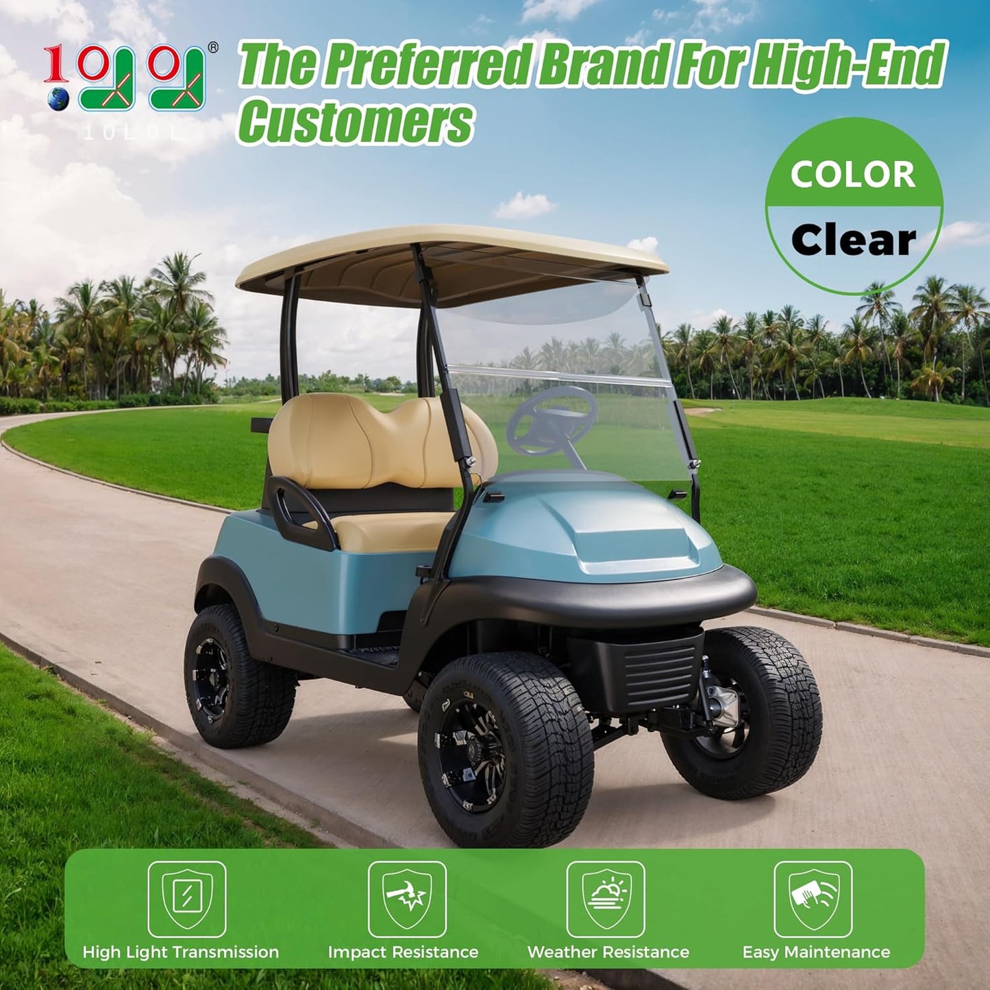 10L0L Golf Cart Windshield for Club Car Precedent 2004-Up, Tempo, 2017-Up Onward, Clear/Tinted Fold Down Club Car Windshield Anti-UV Impact Resistant - 37.5"W X 33.6"H