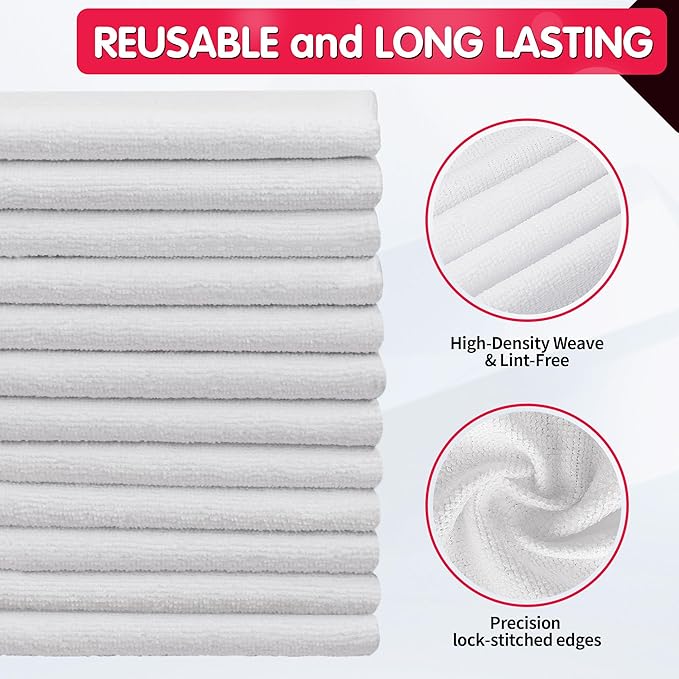 FIXSMITH White Microfiber Cleaning Cloth, Reusable Shop Towels, Microfiber - Image 3