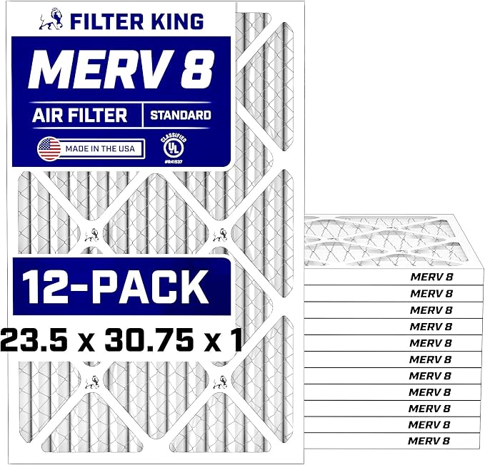 Filter King Air Filters 23.5x30.75x1 | 12 Pack | MERV 8 HVAC Pleated AC Furnace by FilterKing