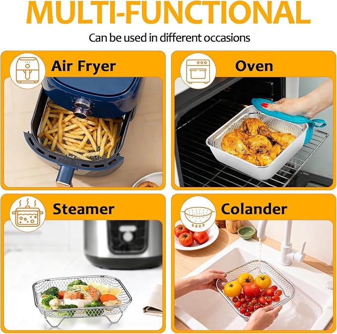 TeamFar Square Air Fryer Rack, 7.72" Stainless Steel Stackable Air Fryer Basket - Image 5