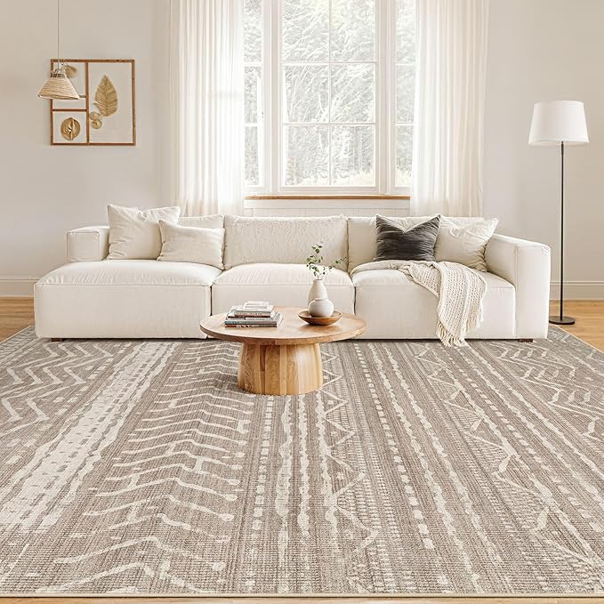 Nakagishi 10x14 Area Rugs Living Room: Washable Boho Large Neutral Modern Soft Stain Resistant Farmhouse Indoor Floor Rug Non-Slip Carpet for Bedroom Nursery Playroom Office Dining Room- Dark Brown