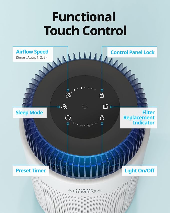 COWAY Air Purifiers for Home up to 810 ft², HEPA and Carbon Filter for Smoke - Image 8
