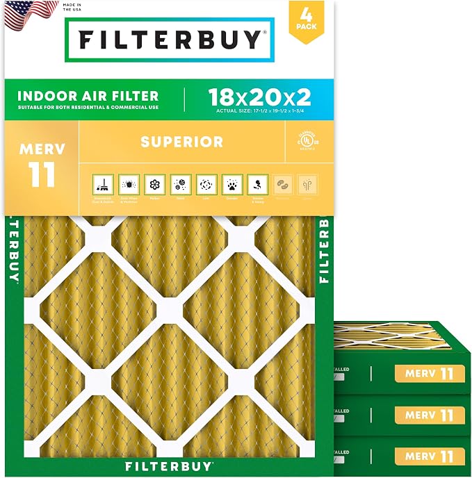 Filterbuy 18x20x2 Air Filter MERV 11 Superior Pet & Allergy Defense, by Filterbuy