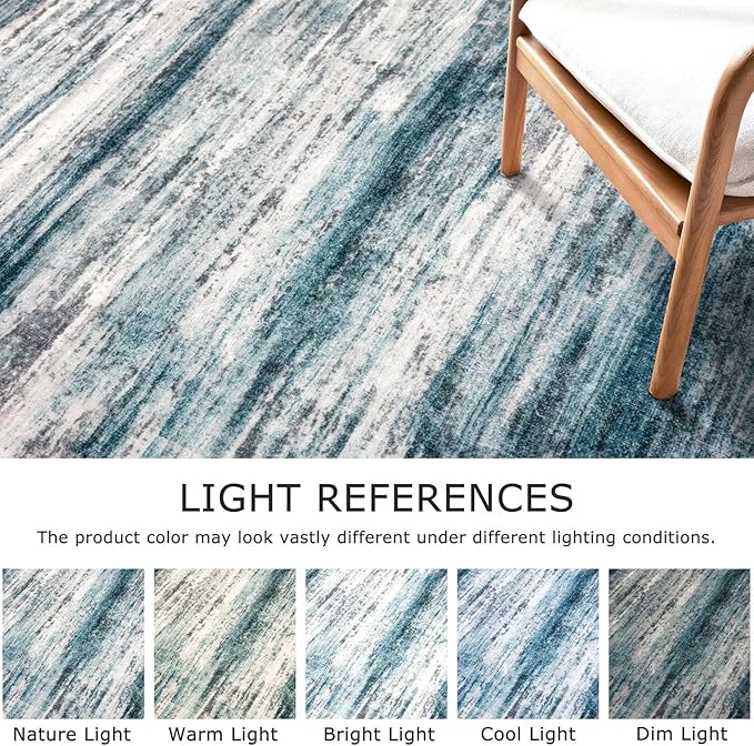 KOZYFLY Modern Abstract Hallway Runner Rug, 2.6x18 Washable Rug Runner Non-Slip Soft Striped Stair Runner Rugs, Print Blue Carpet Runner for Kitchen Entryway Bathroom Laundry Room Foyer