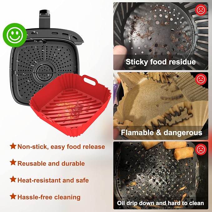2 Pack Silicone Air Fryer Liners Reusable, 7.1 Inch Airfryer Liners 4-7 QT - Image 6