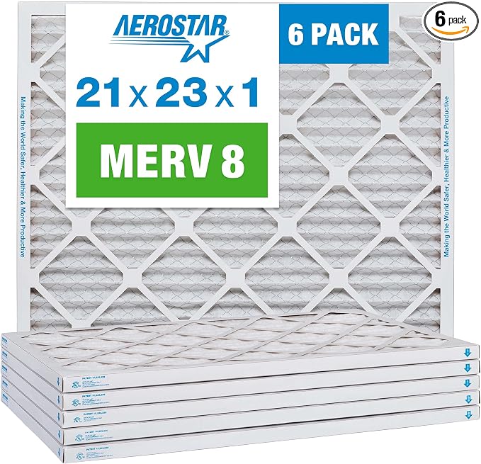 Aerostar 21x23x1 MERV 8, Pleated Air Filter, Box of 6, Made in the USA by AirFiltersDelivered
