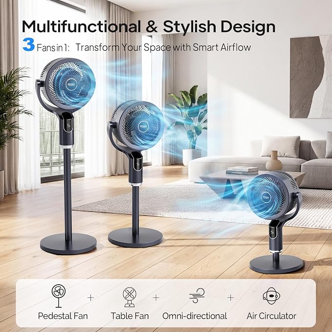 ROVSUN 3-in-1 Standing Fan for Bedroom, 90°+90°Omni-directional Oscillating Fan - Image 3