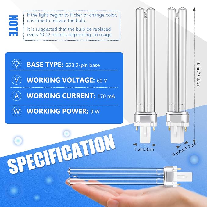 UV UV-C Light Bulbs 9W G23 Base Replacement Bulb - Image 2