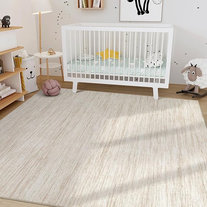 Nakagishi 5X7 Area Rugs Living Room: Washable Large Vintage Rug Neutral Non-Slip Soft Stain Resistant Indoor Carpet for Bedroom Nursery Dining Room Office Playroom - Beige-01