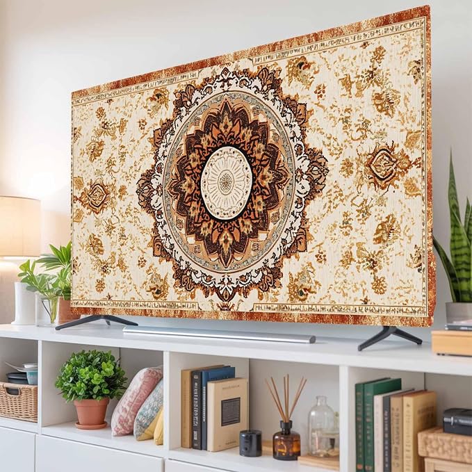 Boho Vintage Ethnic Floral Texture Indoor TV Cover, Elastic TV Screen Protector by Unknown