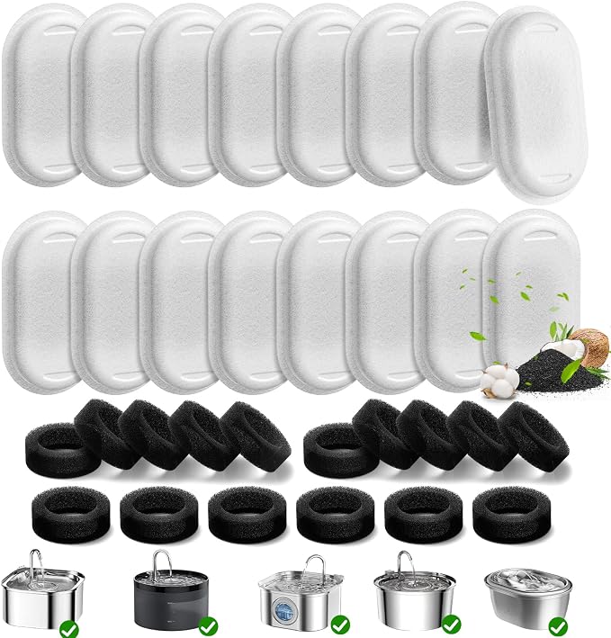 32 Pack Cat Water Fountain Filters by Beckacher