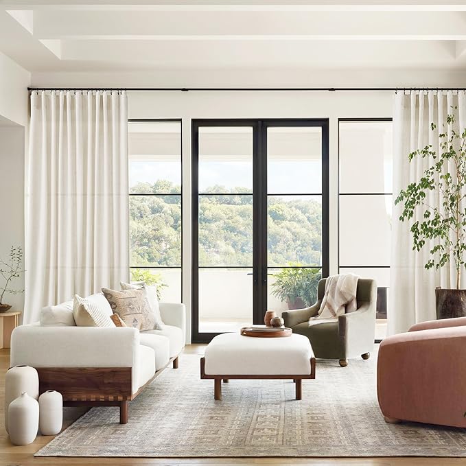 Extra Long Warm Beige Linen Curtains 120 Inch for Living Room 2 Panels Set Rod Pocket Back Tab Light Filtering Semi Sheer Linen Window Drapes Privacy High Ceiling Drapes for Farmhouse 52x120