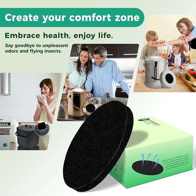 Fiber Cotton Activated Charcoal Compost Filters -7 Pack 7.3 Inch Round Odor - Image 7