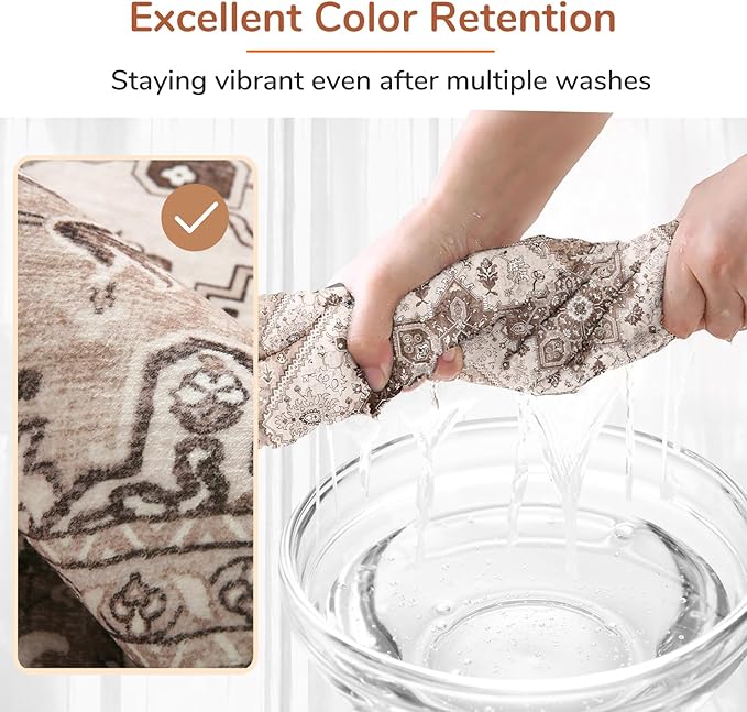 OPPODREAM Soft Area Rugs 4x6, Low-Pile Washable Rugs 4x6 with Non Slip Backing, Faux Cashmere 4 x 6 Throw Carpet, Khaki