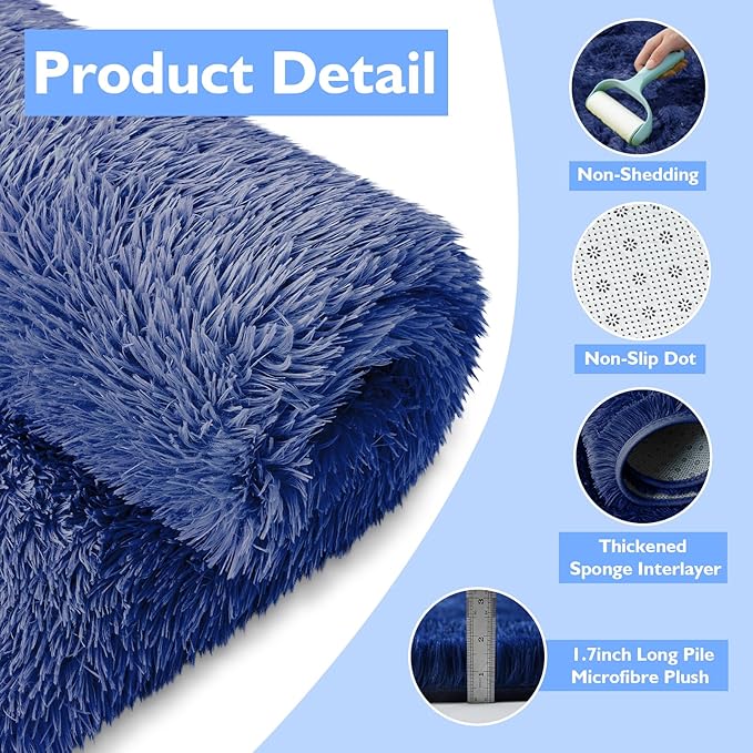 yulidayang Blue Fluffy Round Area Rugs for Bedroom,4'X4'Shag Circle Area Rugs for Living Room,Non Slip Fuzzy Plush Rug for Kids Room Boys Girls Room and Dorm Home Decor Rug