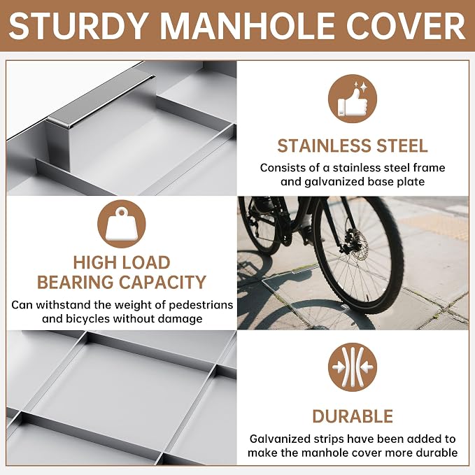 24inx24 inch Stainless Steel Invisible Manhole Cover and Frame, Square Recessed - Image 5