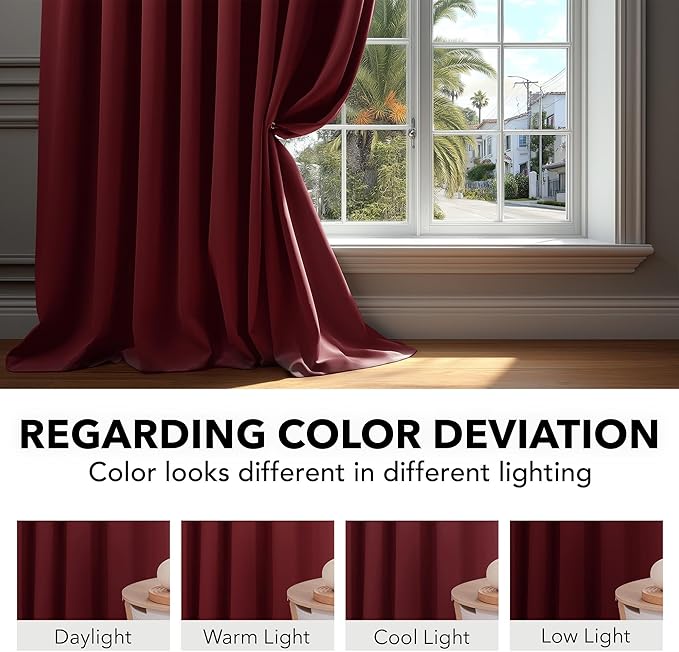 Deconovo Blackout Curtains, Thermal Insulated, W70 x L95 2 Panels, Back Tab, Machine Washable, Room-Darkening Drapes for Bedroom/Living Room Burgundy Red