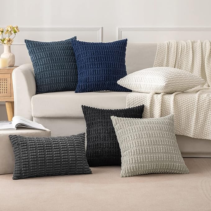 MIULEE Pack of 2 Corduroy Decorative Throw Pillow Covers 20x20 Inch Soft Boho Striped Pillow Covers Modern Farmhouse Home Decor for Sofa Living Room Couch Bed Dark Grey