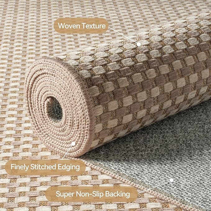 YDKGL 2x6 ft Boho Kitchen Runner Rugs Mat Non Slip Woven Runners for Hallways Washable, Soft Long Entryway Laundry Hall Floor Runner Carpet for Indoor Backdoor Bedroom Kitchen Living Room, Brown