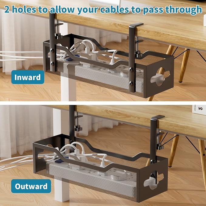 Litwaro Under Desk Cable Management Tray 2 Pack, No Drill, Organizer - Image 5