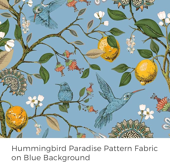 Topfinel Blue and Gold Unique Blackout Curtains 63 Inches Long 2 Panels, Floral Hummingbird Lemon Printed Colorful Energy Efficient Antique Noise Grommet Drapery Treatment for Window Nursery Classroom