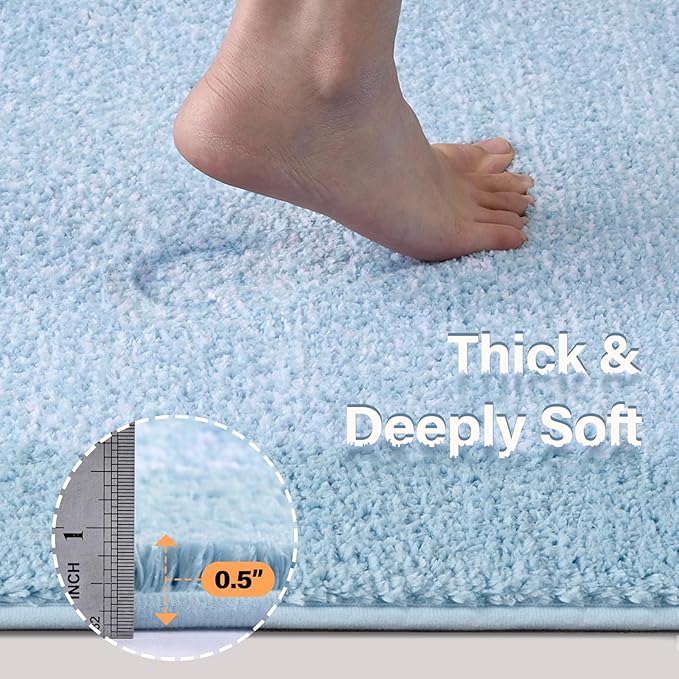 Bathroom Rugs 24x17 Non Slip Washable, Light Blue Bath Mat for Bathroom Floor Tub, Soft Absorbent Quick Dry Mats for Shower, Bathtub,Home Decor