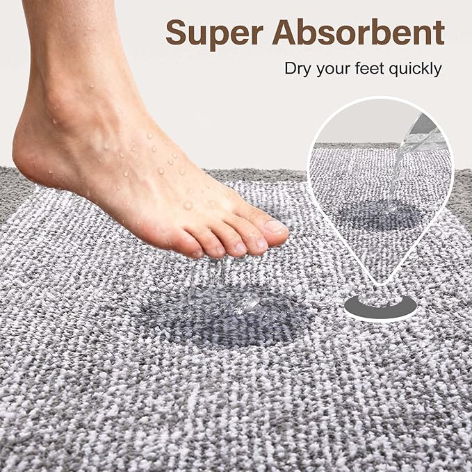 60x24 Long Bathroom Rugs Washable Non Slip, Light Grey Bath Mat for Bathroom Floor Tub, Soft Absorbent Quick Dry Mats for Shower, Bathtub,Home Decor