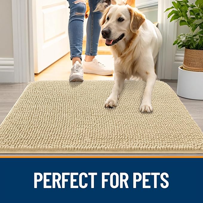 OLANLY Dog Door Mat for Muddy Paws 70x32, Absorbs Moisture and Dirt, Absorbent Non-Slip Washable Doormat, Quick Dry Chenille Mud Mat for Dogs, Entry Indoor Entryway Carpet for Inside Floor, Sand