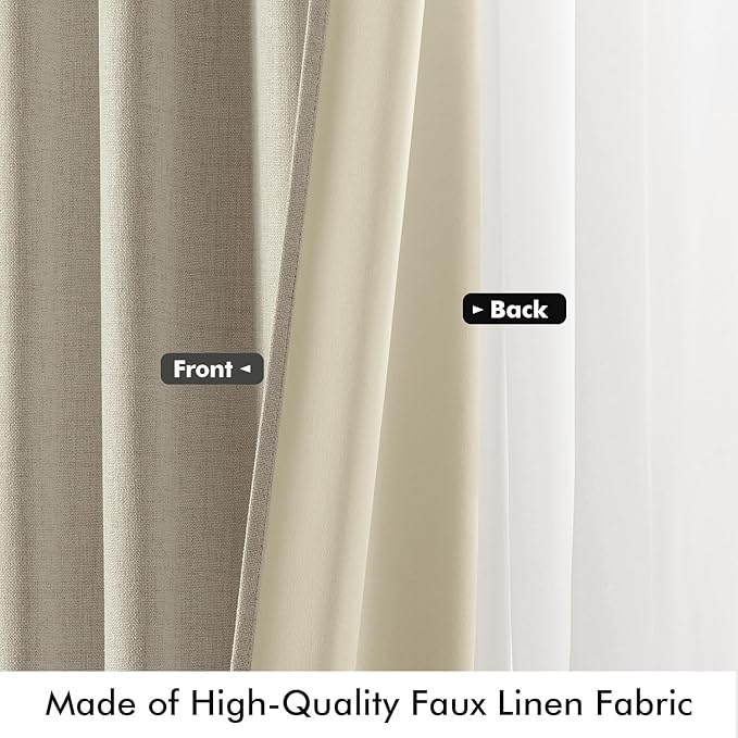 MIULEE 100% Blackout Linen Curtains for Bedroom, Stone Solid Luxury Decor Thermal Insulation Room Darkening Drapes for Living Room Nursery Back Tab Rod Pocket 42 x 96 Inches, 2 Panels
