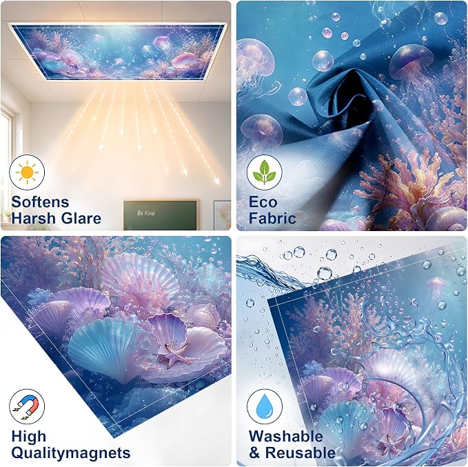 2 Pack Underwater Jellyfish Decorative Ceiling Light Covers, Magnetic 4x2 Ft - Image 3