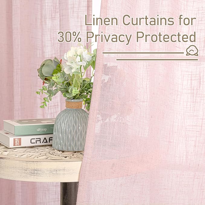 LAMIT Pink Linen Curtains 54 Inch Length 2 Panels, Light Filtering Panels Back Tab and Rod Pocket Neutral Drapes for Kids Room/Window/Bedroom, 52 x 54 Inch