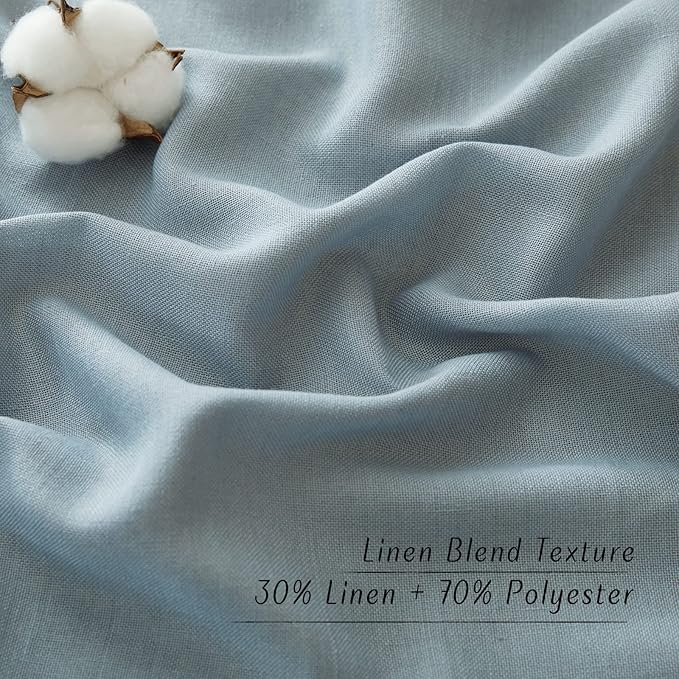 NICETOWN Linen 78 inch Curtains for Kitchen Window, Grommet Thick Flax Linen Stone Blue Small Window Treatments Privacy Assured with Light Filtering for Cafe/Kids Room, W68 x L78, 2 Panels