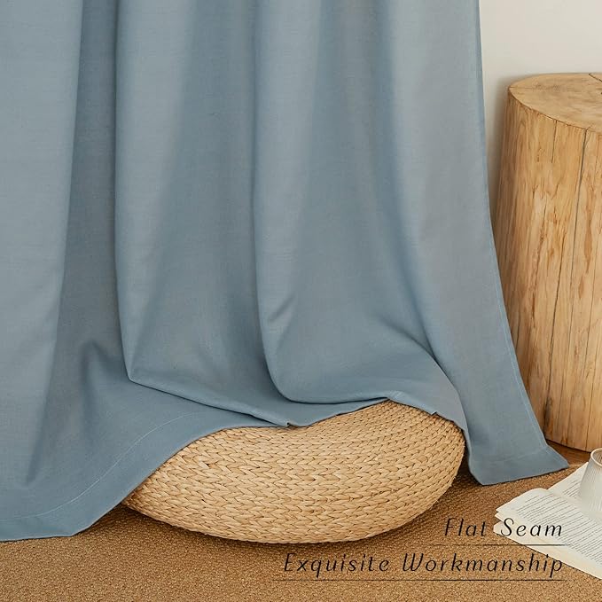 NICETOWN Rustic Linen 96 inch Long Curtains for Living Room, Grommet Privacy Added Thick Linen Weave with Light Filter Window Curtains & Drapes for Bedroom, Stone Blue, W42 x L96, 2 Panels