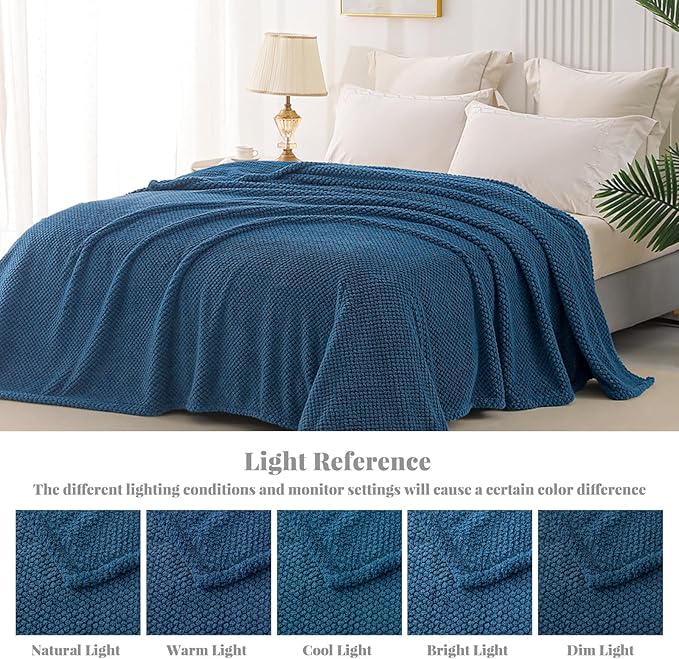 Whale Flotilla King Size Fuzzy Fleece Blanket for Bed, 90x104 Inch Fluffy Warm Soft Jacquard Blankets for All Season, Lightweight and Cozy, Navy Blue