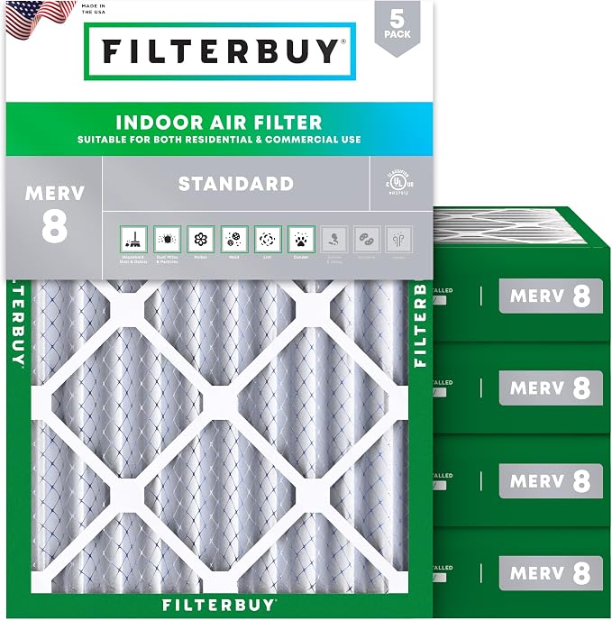 Filterbuy 24x25x4 Air Filter MERV 8 Essential Dust & Allergy Defense, by Filterbuy
