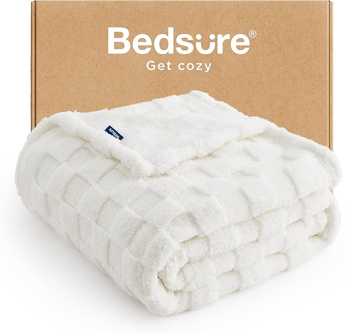Bedsure GentleSoft White Twin XL Blanket for Bed - Super Soft Cozy Fleece Blankets for Kids, Cute Throws for Girls, Dorm Room Essentials for Girls Teens Back to School, 66x90 Inches