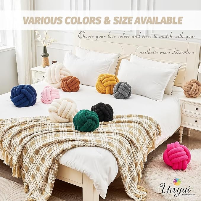 Uvvyui Knot Pillow Ball, Soft Home Decorative Round Throw Pillow, Handmade Knotted Plush Pillow, Round Boucle Pillow Cushion (8.6 Inches Beige)