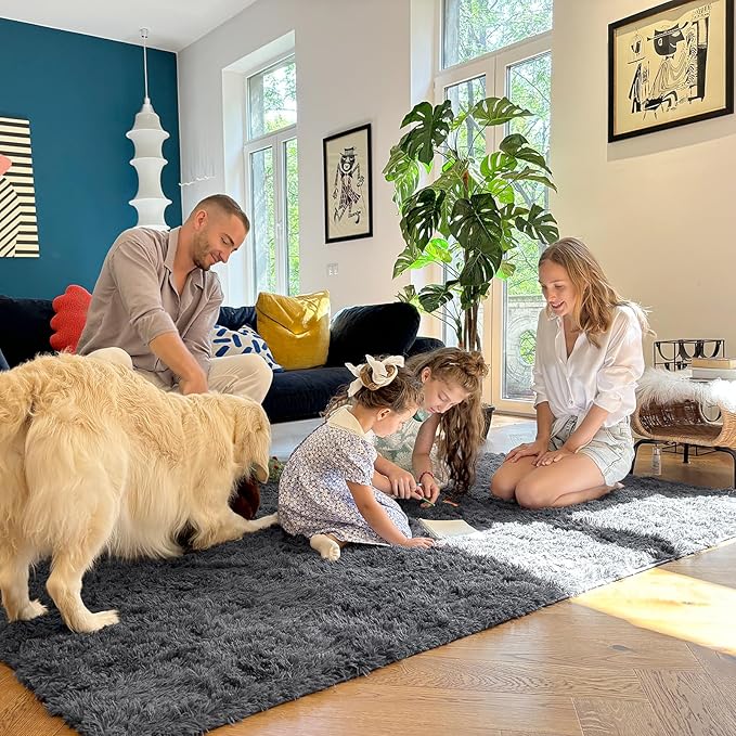 OLANLY 2x11 Machine Washable Runner Rugs for Hallway, Soft Fluffy Shaggy Bedside Rugs for Bedroom, Living Room, Indoor Floor Carpet for Kids Girls and Boys, Nursery Rooms, Home Decor Aesthetic, Grey