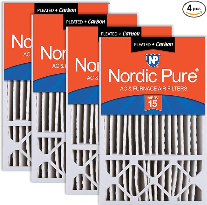 Nordic Pure 16x25x5 Pleated MERV 15 Plus Carbon Air Filters 4 Pack | Actual by NordicPure