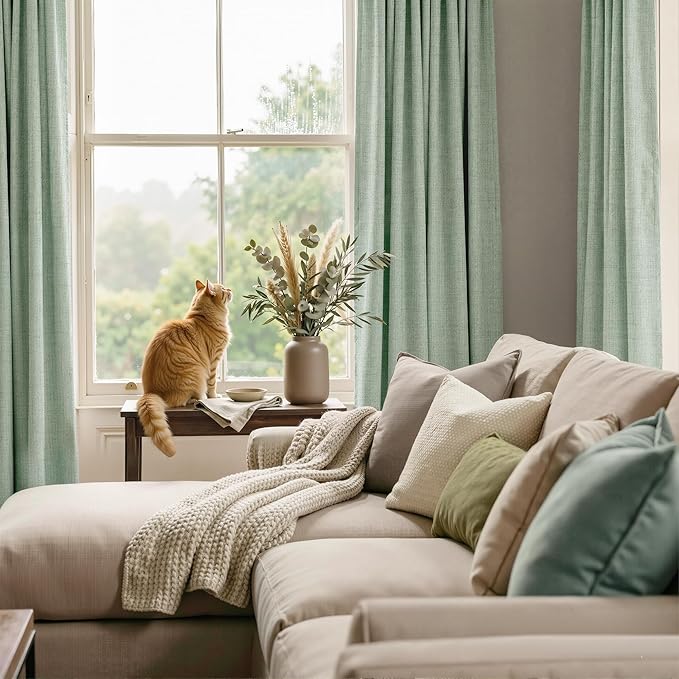 RYB HOME Sage Green 100% Blackout Curtains 90 inches Long, Thermal Insulated Linen Texture Drapes for Bedroom/Living Room, Elegant Farmhouse Curtains Back Tab&Rod Pocket, W52xL90, 2 Panels