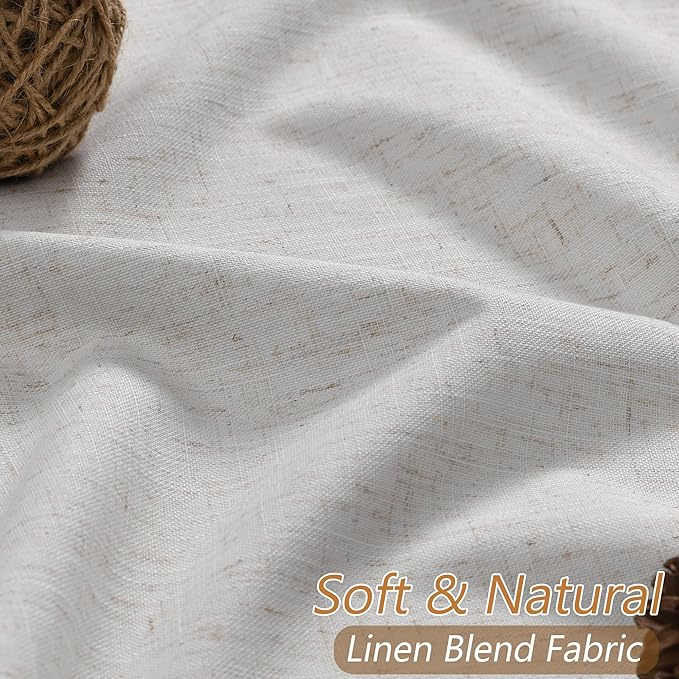 Guken 90 Inch Long Natural 100% Blackout Linen Curtains for Living Room Back Tab Rod Pocket Modern Farmhouse Thermal Insulated Drapes for Bedroom Black Out Window Curtain 2 Panels, 52x90