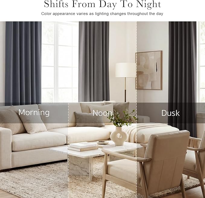 PONY DANCE Short Curtains Half Window Curtains for Bedroom, Privacy Blackout Energy Saving Drapes for Living Room Bathroom Shades, Wide 34 x Long 36 inches per Panel, Grey, 2 Pcs