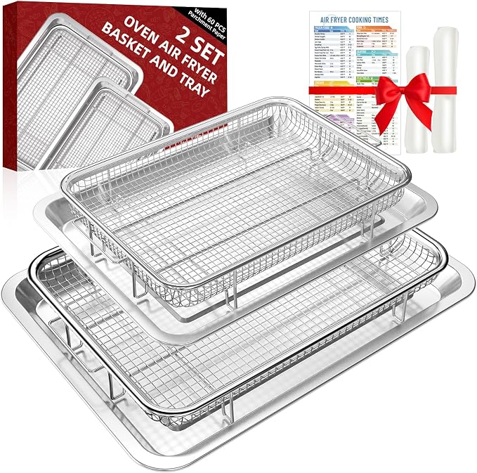 Air Fryer Basket for Oven, 2 Set Oven Air Fryer Basket and Tray by MakeCookingMoreEasier