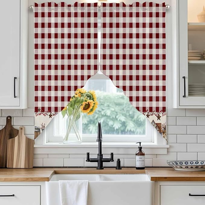 Swag Curtain Valances for Kitchen Windows, Farm Barn Western Star on Vintage - Image 5