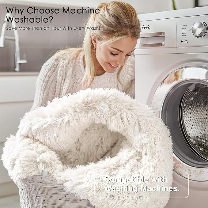 OLANLY 8x10 Machine Washable Large Area Rugs for Living Room, Bedroom, Soft Fluffy Shaggy Bedside Rug, Indoor Floor Carpet for Kids Girls and Boys, Dorms, Nursery, Home Decor Aesthetic, Ivory