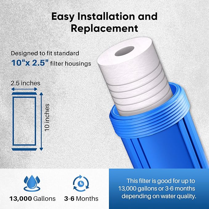 PUREPLUS 5 Micron 10" x 2.5" Whole House Grooved Sediment Home Water Filter - Image 6