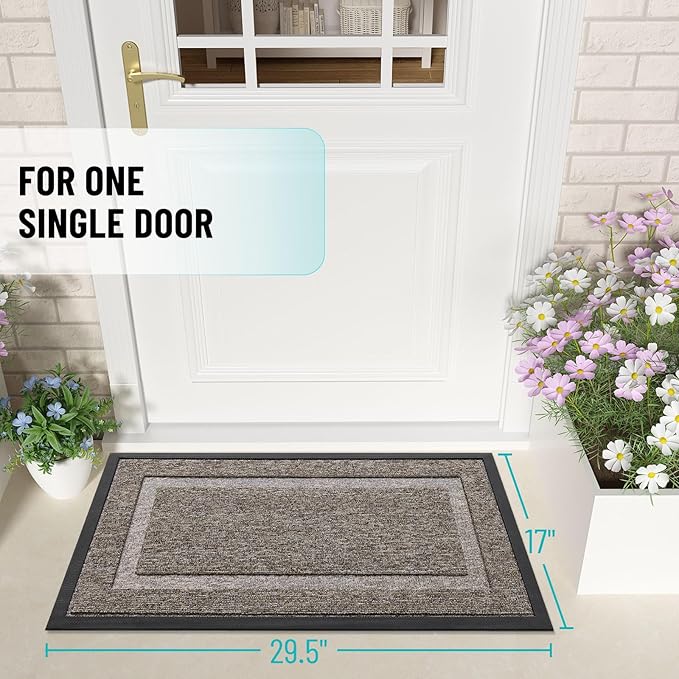 OLANLY Front Door Mat Indoor Outdoor Entrance, Waterproof All-Season, All-Weather Doormat, Sturdy Natural Rubber, Low Profile, Easy Clean Patio Porch Entryway Mat, 35x23, Khaki and White
