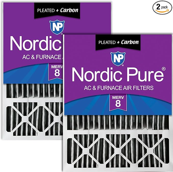 Nordic Pure 20x25x5 Pleated MERV 8 Plus Carbon Air Filters 2 Pack | Actual by NordicPure